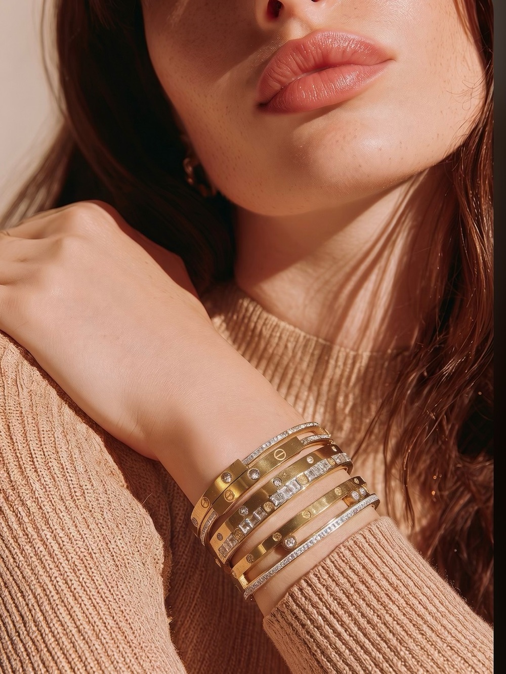 Engraved cartier Gold Stackable Women's Bracelet Set - Luxury Layered Design